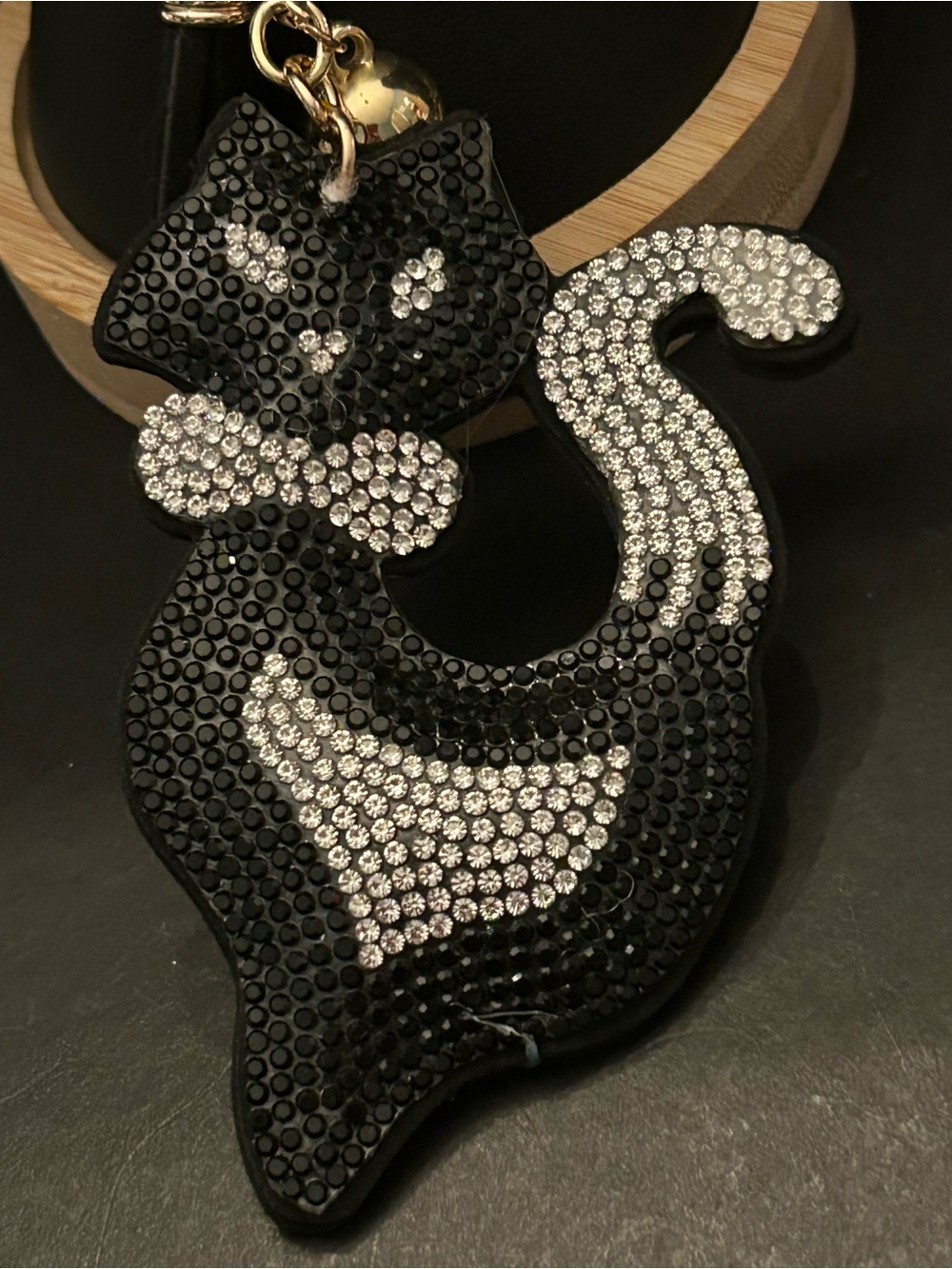 PREMIUM Puffy Black and Silver Crystal Classy Cat Bag Charm Keychain